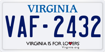 VA license plate VAF2432