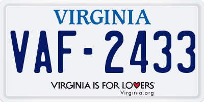VA license plate VAF2433