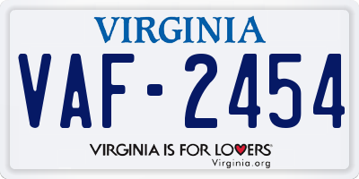 VA license plate VAF2454