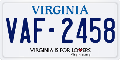 VA license plate VAF2458