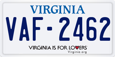 VA license plate VAF2462