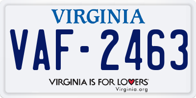 VA license plate VAF2463