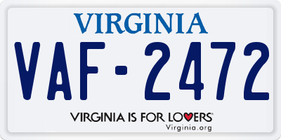 VA license plate VAF2472