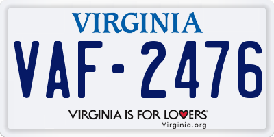 VA license plate VAF2476