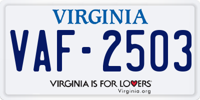 VA license plate VAF2503