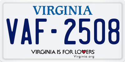 VA license plate VAF2508