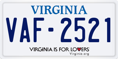 VA license plate VAF2521