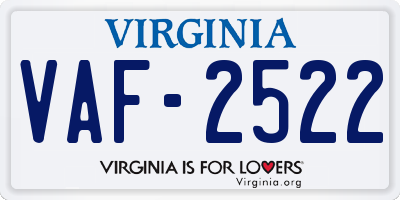 VA license plate VAF2522