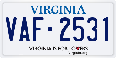 VA license plate VAF2531