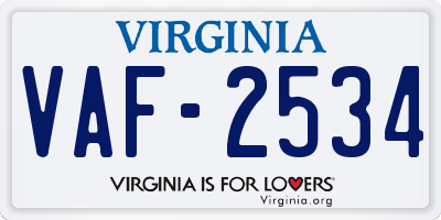 VA license plate VAF2534
