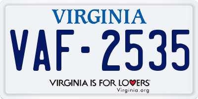 VA license plate VAF2535