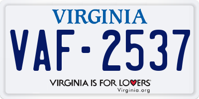 VA license plate VAF2537