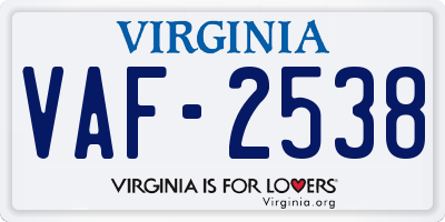 VA license plate VAF2538