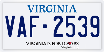 VA license plate VAF2539