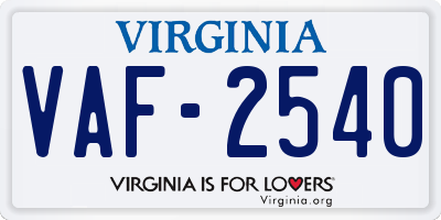 VA license plate VAF2540