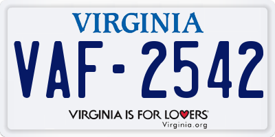 VA license plate VAF2542