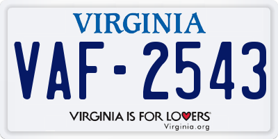 VA license plate VAF2543