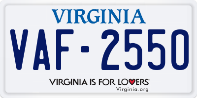 VA license plate VAF2550