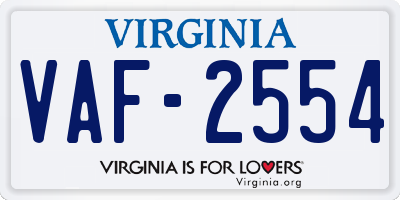 VA license plate VAF2554