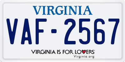 VA license plate VAF2567