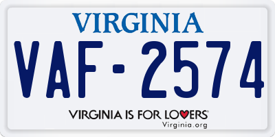 VA license plate VAF2574