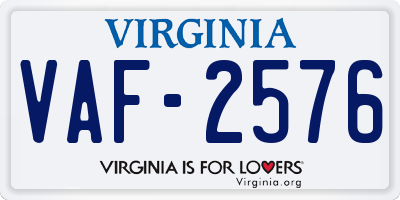 VA license plate VAF2576