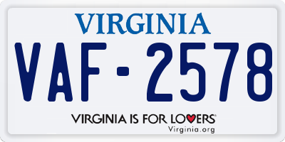 VA license plate VAF2578