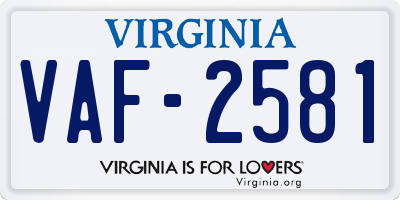 VA license plate VAF2581