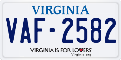 VA license plate VAF2582