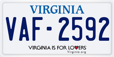 VA license plate VAF2592