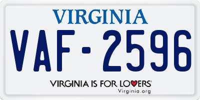 VA license plate VAF2596