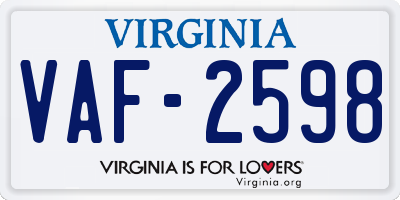 VA license plate VAF2598