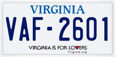 VA license plate VAF2601