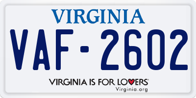 VA license plate VAF2602