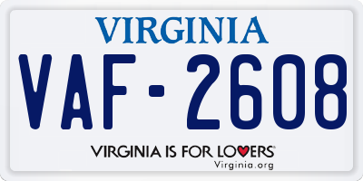 VA license plate VAF2608
