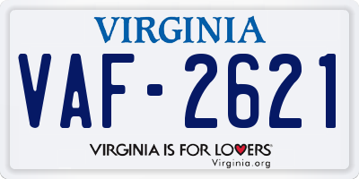 VA license plate VAF2621