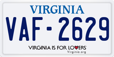 VA license plate VAF2629