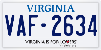 VA license plate VAF2634