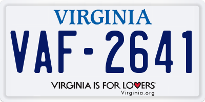 VA license plate VAF2641