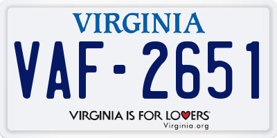 VA license plate VAF2651