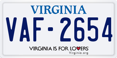 VA license plate VAF2654