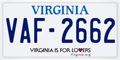 VA license plate VAF2662