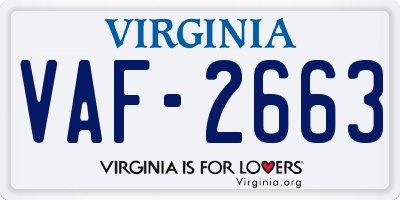 VA license plate VAF2663