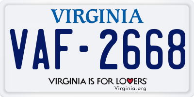 VA license plate VAF2668
