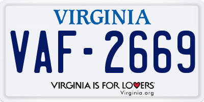 VA license plate VAF2669