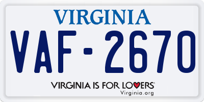 VA license plate VAF2670