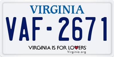 VA license plate VAF2671
