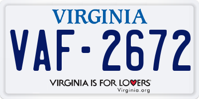 VA license plate VAF2672