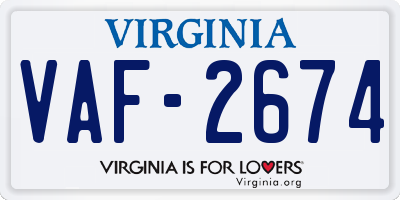 VA license plate VAF2674
