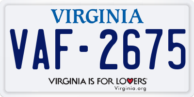 VA license plate VAF2675